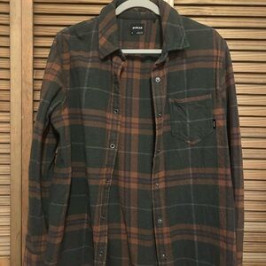 Prana Olive and Tan Checkered Shirt